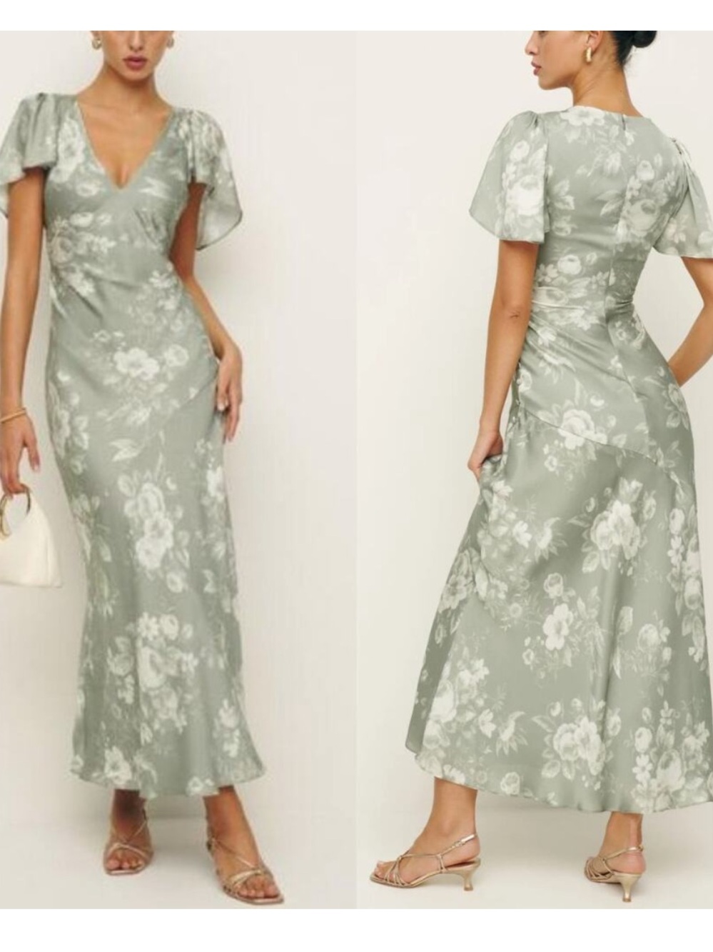 Reformation Vida Satin Maxi Dress NEW Vendela Floral V Neck Short Sleeves Size 4